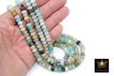 Faceted Natural Amazonite Beads, Rondelle Beads in Light Blue and Beige blends BS# 25, sizes 6 x 8 mm 15.3 inch Strands
