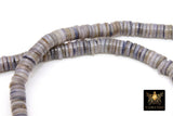 Shell Bead Heishi Bead Strands, Multi Color Black BS# 139, Fuchsia Pink and Gray Blue Flat Beads