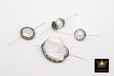 Freshwater Pearl Beads, Clear CZ Round Flat Beads #2626, Natural Shell Gold and Black Edge Rhinestone Beads