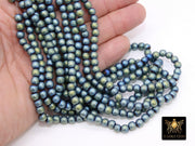 Hematite Blue Beads, Smooth Green Frosted Rondelle Rainbow Jewelry Beads BS #150, sizes 6 mm 15.5 inch Strands