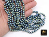 Hematite Blue Beads, Smooth Green Frosted Rondelle Rainbow Jewelry Beads BS #150, sizes 6 mm 15.5 inch Strands
