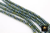 Hematite Heishi Blue Beads, Faceted Green Rondelle Rainbow Jewelry Beads BS #177, sizes 6 x 3 mm 15.5 inch Strands