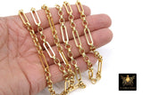 Paperclip Gold Chain, 20 mm Rectangle and 6 mm Rolo Thick Chains CH # 110, Chunky Link Drawn Oval