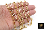 Paperclip Gold Chain, 20 mm Rectangle and 6 mm Rolo Thick Chains CH# 110, Chunky Link Drawn Oval