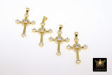 Gold Cubic Zirconia Cross, CZ Pave Cross for Necklaces #13, Crucifix 20 x 29 mm Religious Rosary Chain Jewelry