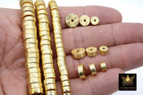 Brushed Gold Drum Beads, 6 mm 8 mm 10 mm in 3 mm Wide Barrel Bead #3118, Short Round Rondelle Cylinder
