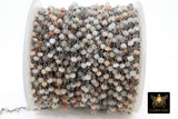 Multi Moonstone Chain, Unfinished 4 mm Beaded Beige CH #530, Gray Ivory Black Wire Wrapped Chains