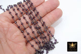 Amethyst Rosary Chain, 4 mm Purple Crystal Beaded Chains CH #306, Gunmetal Black Wire Wrapped