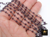 Amethyst Rosary Chain, 4 mm Purple Crystal Beaded Chains CH #306, Gunmetal Black Wire Wrapped