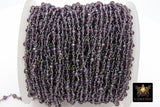 Amethyst Chain, 4 mm Purple Crystal Beaded Chains CH #306, Gunmetal Black Wire Wrapped