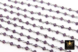 22k Gold Plated Amethyst Rosary Chain, 4 mm Purple Crystal Beaded Chains CH #305, LSU Jewelry Bulk