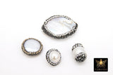 Freshwater Pearl Beads, Clear CZ Round Flat Beads #2626, Natural Shell Gold and Black Edge Rhinestone Beads