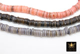 Shell Bead Heishi Bead Strands, Multi Color Black BS# 139, Fuchsia Pink and Gray Blue Flat Beads