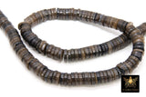 Shell Bead Heishi Bead Strands, Multi Color Black BS# 139, Fuchsia Pink and Gray Blue Flat Beads