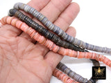 Shell Bead Heishi Bead Strands, Multi Color Black BS# 139, Fuchsia Pink and Gray Blue Flat Beads