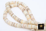 Shell Bead Heishi Bead Strands, Natural Beige Ivory Flat Shell Beads BS #142, Round Disc sizes 10 mm 15.0 inch Strands