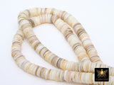 Shell Bead Heishi Bead Strands, 8 mm Natural Beige Ivory Flat Shell Beads BS# 142, Round Disc sizes 10 mm 15.0 inch Strands
