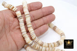 Shell Bead Heishi Bead Strands, 8 mm Natural Beige Ivory Flat Shell Beads BS# 142, Round Disc sizes 10 mm 15.0 inch Strands
