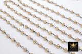 Creamy Beige Rosary Chain, 4 mm Gold Wire Wrapped Chain CH #412, Black Wire Wrap