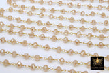 Creamy Beige Rosary Chain, 6 mm Chains for Jewelry CH #414, Gold Wire Wrapped