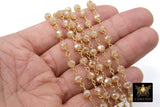 Creamy Beige Rosary Chain, 6 mm Chains for Jewelry CH #414, Gold Wire Wrapped