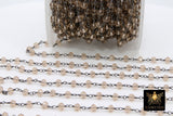 Smoky Beige AB Chain, 4 mm Black Wire Wrapped Beaded Crystal CH# 416, By the Foot