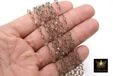 Smoky Beige AB Chain, 4 mm Black Wire Wrapped Beaded Crystal CH# 416, By the Foot