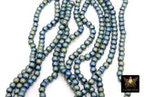 Hematite Blue Beads, Smooth Green Frosted Rondelle Rainbow Jewelry Beads BS #150, sizes 6 mm 15.5 inch Strands