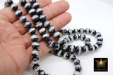 Tibetan Faceted Agate Beads, DZI Agate Black and Pearly White Color Beads BS #155, sizes 10 mm 14.5 inch FULL Strands