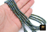 Hematite Heishi Blue Beads, Faceted Green Rondelle Rainbow Jewelry Beads BS #177, sizes 6 x 3 mm 15.5 inch Strands