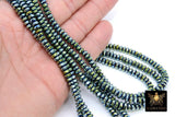 Hematite Heishi Blue Beads, Faceted Green Rondelle Rainbow Jewelry Beads BS #177, sizes 6 x 3 mm 15.5 inch Strands