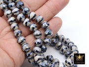 Tibetan Faceted Agate Beads, DZI Agate Black and Pearly Beige Stipe Color Beads BS #179, sizes 10 mm 14.5 inch FULL Strands