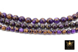 Purple and Gold Beads, Smooth Chalcedony Beads BS #167, Clinquant Stone LSU Jewelry Beads sizes 6 mm 8 mm 10 mm 15.75 inch Strands