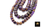 Purple and Gold Beads, Smooth Chalcedony Beads BS #167, Clinquant Stone LSU Jewelry Beads sizes 6 mm 8 mm 10 mm 15.75 inch Strands