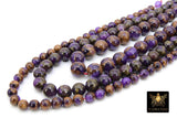 Purple and Gold Beads, Smooth Chalcedony Beads BS #167, Clinquant Stone LSU Jewelry Beads sizes 6 mm 8 mm 10 mm 15.75 inch Strands