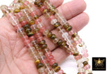 Watermelon Quartz Rondelle Beads, Smooth Round Pink Beige White Glass Beads BS #164, sizes in 8 x 5 mm 15.2 inch Strands