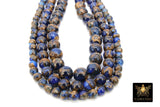 Blue and Gold Beads, Smooth Chalcedony Beads BS #186, Faux Clinquant Stone Jewelry Beads sizes 6 mm 8 mm 10 mm 15.75 inch Strands