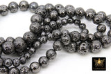 Gunmetal Black Plated Lava Rock Beads, Metallic Textured Beads BS #184, sizes 6 mm 8 mm 10 mm in 15.7 inch Strands