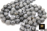 Faceted Picasso Map Stone Beads, Round Black Gray Beads BS# 188, High Quality 10 mm 15.8 inch Strands