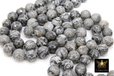 Faceted Picasso Map Stone Beads, Round Black Gray Beads BS #188, High Quality 10 mm 15.8 inch Strands