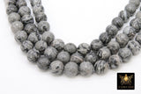 Faceted Picasso Map Stone Beads, Round Black Gray Beads BS# 188, High Quality 10 mm 15.8 inch Strands