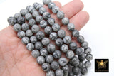 Faceted Picasso Map Stone Beads, Round Black Gray Beads BS #188, High Quality 10 mm 15.8 inch Strands