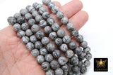 Faceted Picasso Map Stone Beads, Round Black Gray Beads BS# 188, High Quality 10 mm 15.8 inch Strands