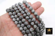 Faceted Picasso Map Stone Beads, Round Black Gray Beads BS# 188, High Quality 10 mm 15.8 inch Strands