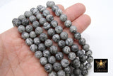 Faceted Picasso Map Stone Beads, Round Black Gray Beads BS# 188, High Quality 10 mm 15.8 inch Strands