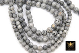 Picasso Map Stone Beads, Smooth Round White and Gray Beads BS #190, High Quality 6 mm or 8 mm 15.8 inch Strands