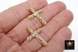 CZ Pave Gold Cross, Cubic Zirconia Cross for Jewelry #216, Crucifix 20 x 29 mm Religious Rosary Chain Jewelry