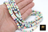 2 Strands 6 mm Clay Flat Beads, Gold Glitter Blue White Heishi in Polymer Clay Disc CB #162, Rondelle Multi Color