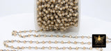 Creamy Beige Rosary Chain, 4 mm Gold Wire Wrapped Chain CH #412, Black Wire Wrap