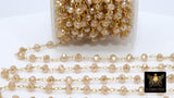 Creamy Beige Rosary Chain, 6 mm Chains for Jewelry CH #414, Gold Wire Wrapped